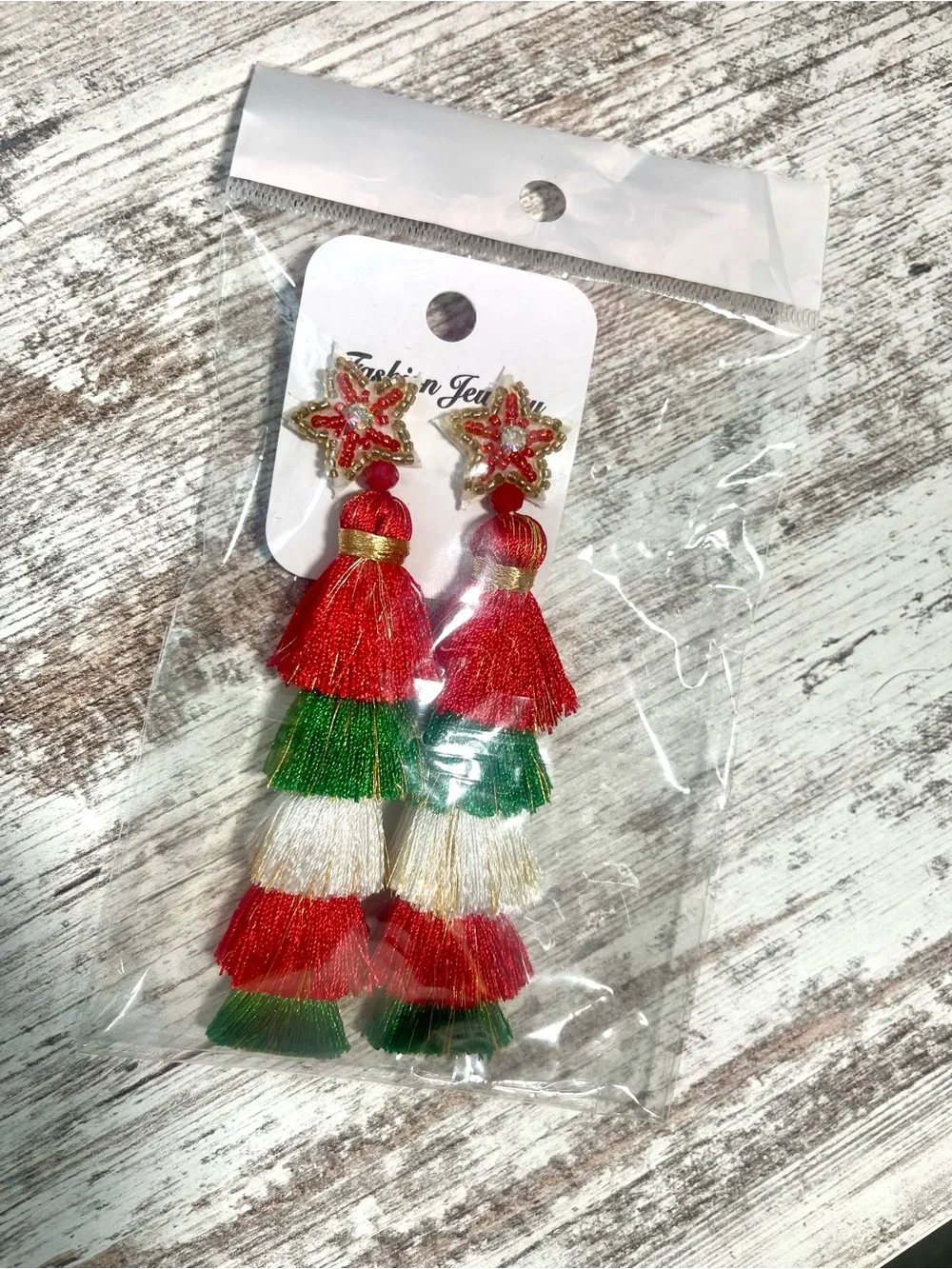 Tassel Fringe Christmas Tree Beaded Dangle Earrings